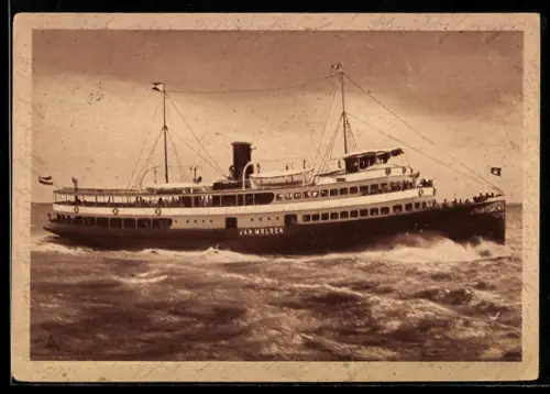 AK Motorschiff Jan Molsen in schwerer See, Passagierschiff
