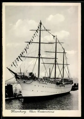 AK Hamburg, Jugendherberge Hein Godenwind im Hafen festgemacht, Segelschiff