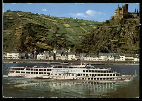 AK Salonschiff M.S. Rhein der Deutschen Rheinschiffahrt A.G. vor der Burg Katz
