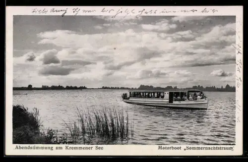 AK Motorboot Sommernachtstraum abends auf dem Kremmener See
