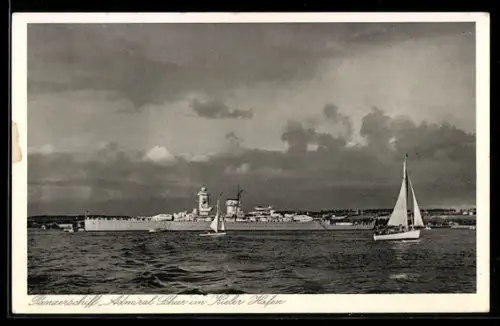 AK Panzerschiff Admiral Scheer der Kriegsmarine im Kieler Hafen