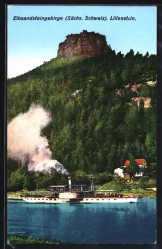 AK Lilienstein / Sächs. Schweiz, Dampfschiff auf der Elbe