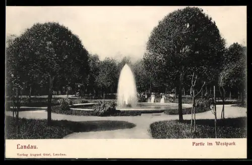 AK Landau, Partie im Westpark mit Fontäne