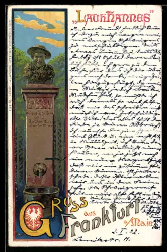 Lithographie Frankfurt am Main, Lachhannes-Denkmal, Wappen