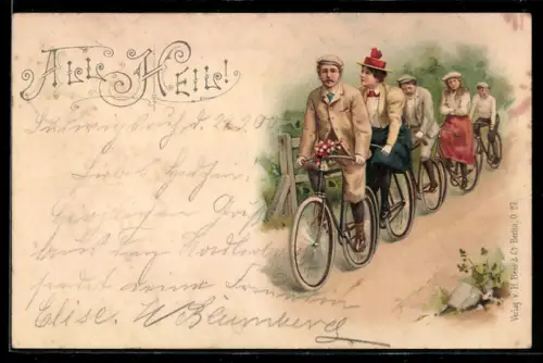 Lithographie All Heil, Familie bei einem Ausflug mit dem Fahrrad