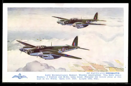 Künstler-AK De Havilland Mosquito Mk. IV light Bomber