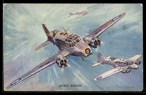 AK Britische Bomberflugzeuge Avro Anson beim Verbandsflug
