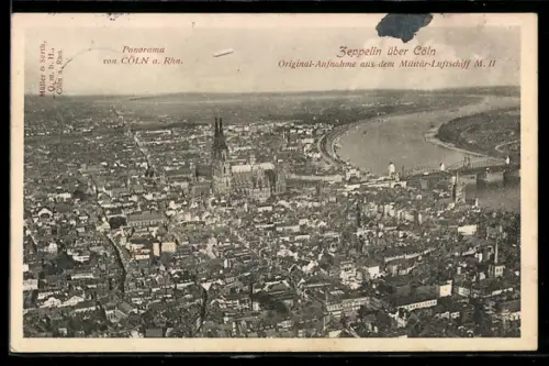 AK Cöln a. Rh., Zeppelin über Cöln, Aufnahme aus dem Militär-Luftschiff M-11