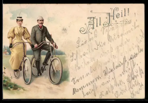 AK Paar bei gemeinsamer Fahrt mit Fahrrad