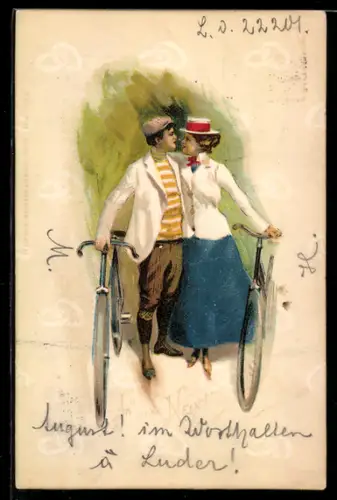 AK junges Liebespaar mit Fahrrädern