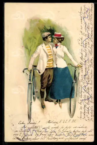AK junges Liebespaar mit Fahrrädern