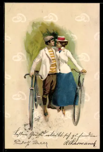 AK junges Liebespaar mit Fahrrädern