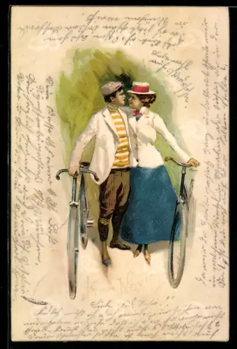 AK junges Liebespaar mit Fahrrädern