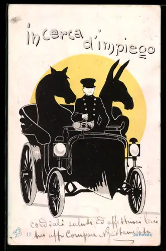 AK Chauffeur im Auto transportiert Pferd und Esel