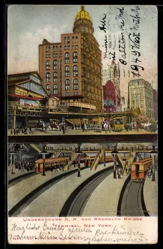 AK New York, NY, Underground R. R. and Brooklyn Bridge