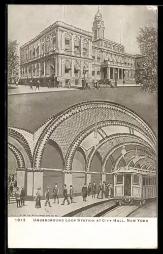 AK New York, NY, Underground Loop Station at City Hall, U-Bahn