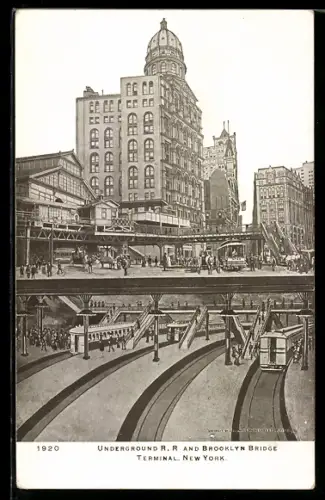 AK New York, NY, Underground R. R. and Brooklyn Bridge Terminal, U-Bahn