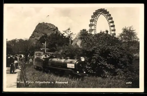 AK Wien, Prater, Liliputbahn und Riesenrad