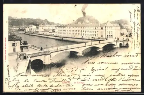 AK Épinal, Le Collège avec le pont sur la Moselle