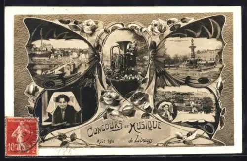 AK Limoges, Concours de Musique, Aout 1910, Scenes de la Ville dans un Papillon