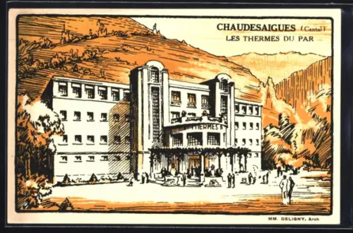 Künstler-AK Chaudesaigues /Cantal, Les Thermes du Par