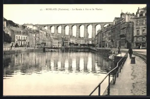 AK Morlaix /Finistère, Le Bassin à flot et la Viaduc