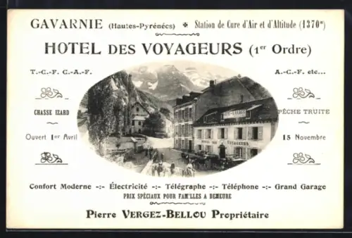 AK Gavarnie /Hautes-Pyrénées, Hotel des Voyageurs, prop. Pierre Vergez-Bellou