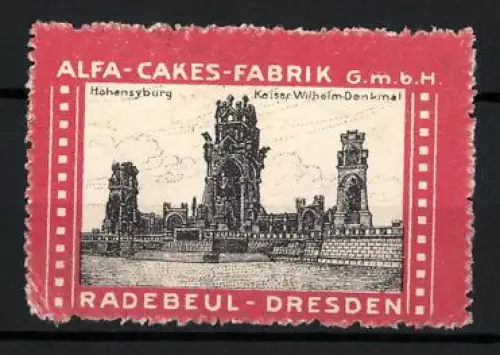 Reklamemarke Radebeul-Dresden, Alfa-Cakes-Fabrik, Kaiser-Wilhelm-Denkmal Hohensyburg