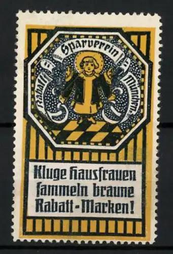 Reklamemarke München, Kluge Hausfrauen sammeln braune Rabatt-Marken, Münchner Kindl