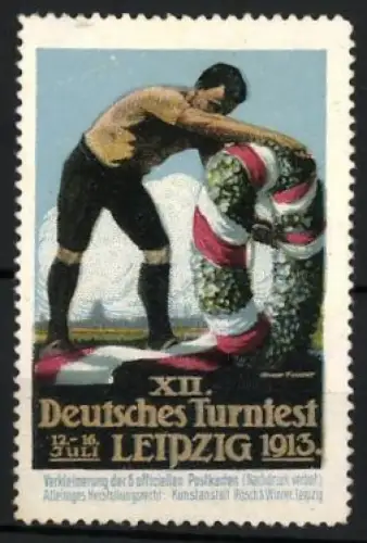 Reklamemarke Leipzig, XII. Deutsches Turnfest 1913, Turner mit Kranz
