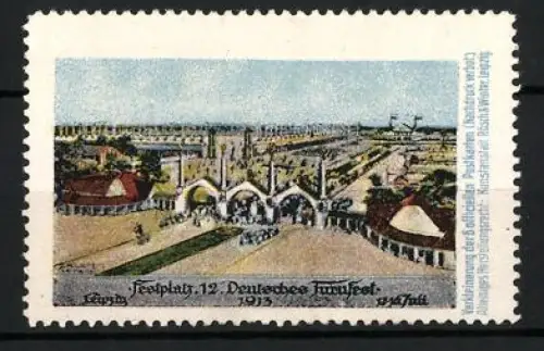 Reklamemarke Leipzig, 12. Deutsches Turnfest 1913, Eingangstor und Geländeübersicht