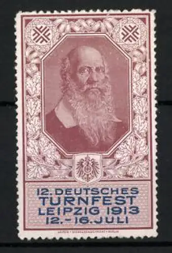 Reklamemarke Leipzig, 12. Deutsches Turnfest 1913, Porträt von Turnvater Jahn