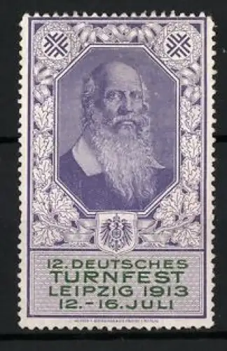 Reklamemarke Leipzig, 12. Deutsches Turnfest 1913, Turnvater Jahn, Violett