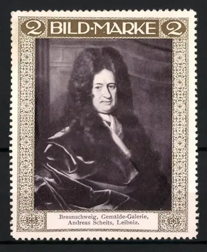 Reklamemarke Braunschweig, Gemälde-Galerie, Leibniz von Andreas Scheits