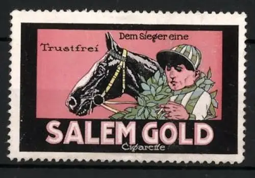 Reklamemarke Dresden, Salem Gold Zigaretten, Pferd und Jockey