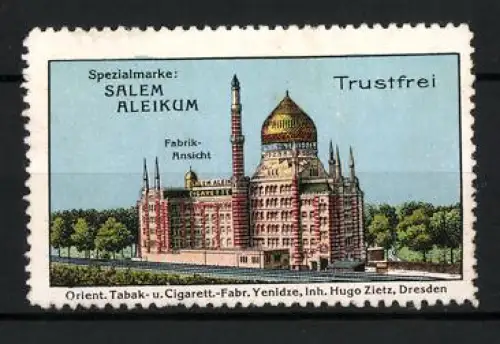 Reklamemarke Dresden, Hugo Zietz, Cigarettenfabrik, Spezialmarke Salem Aleikum, Fabrik-Ansicht