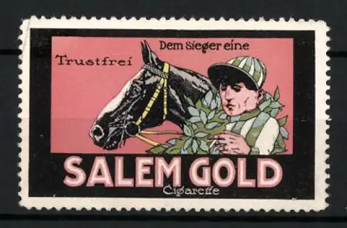 Reklamemarke Dresden, Salem Gold Cigaretten, Jockey mit Pferd