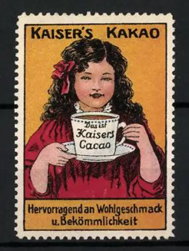 Reklamemarke Kaiser`s Kakao, Mädchen mit Tasse