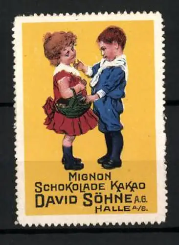 Reklamemarke Halle a. S., David Söhne A.G., Mignon Schokolade, Kinder mit Korb