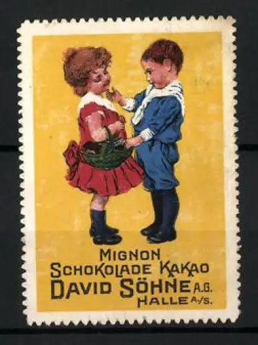 Reklamemarke Halle / Saale, David Söhne A. G., Mignon Schokolade und Kakao, Kinder mit Korb