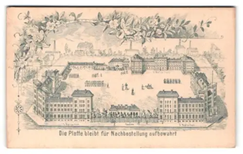 Fotografie A. Müller, Altona, Holstenstrasse 117, Ansicht Altona, Kaserne mit Casino und 1. Bataillon im Blumenrahmen