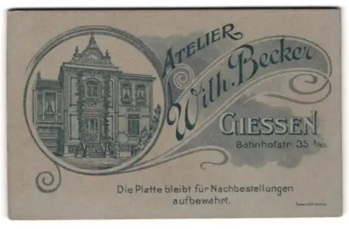 Fotografie Wilh. Becker, Giessen, Bahnhofstr. 35, Ansicht Giessen, Blick zum Atelier in elegantem rundem Rahmen