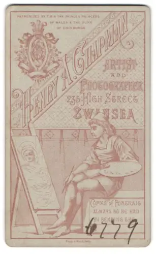 Fotografie Henry A. Chapman, Swansea, 235 High Street, Monogramm des Fotografen, Maler mit einem Porträt in Arbeit