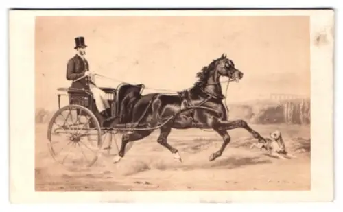 Fotografie Bulla Frères, Paris, Rue Tiquetonne 16, Pferdekutsche in Bewegung, Hund, nach einem Gemälde