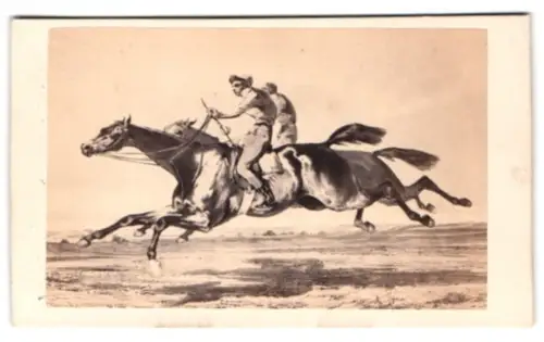 Fotografie Bulla Frères, Paris, Rue Tiquetonne 16, Reiter auf galoppierenden Pferden, nach einem Gemälde