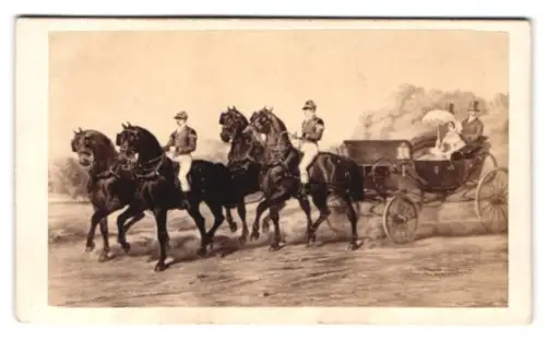 Fotografie Bulla Frères, Paris, Rue Tiquetonne 16, Pferdekutsche mit vier Pferden, nach einem Gemälde