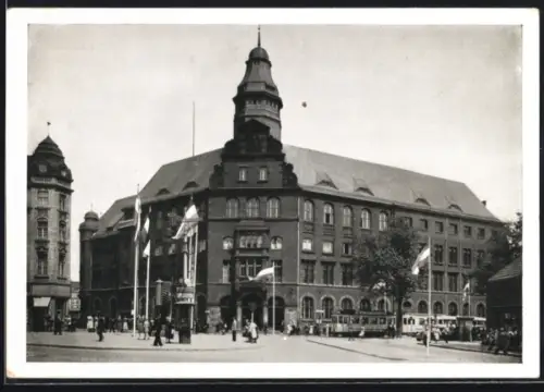 AK Gelsenkirchen, Hauptpostamt mit Strassenbahn