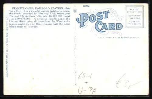 AK New York, NY, Pennsylvania R. R. Station