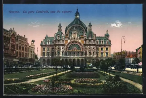 AK Anvers, La gare Centrale, vue du square