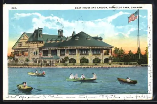 AK Chicago, IL, Humboldt Park, Boat House and Lagoon